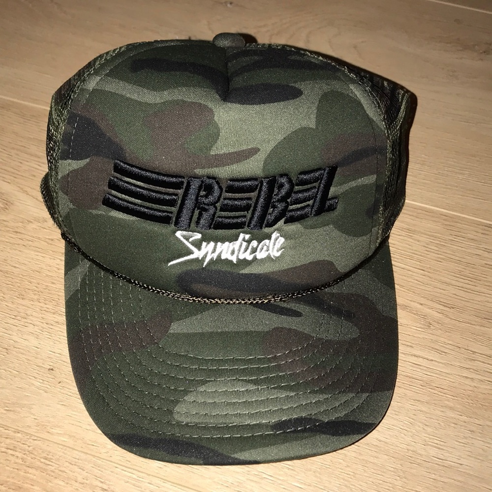 Rebel syndicate trucker hat camo